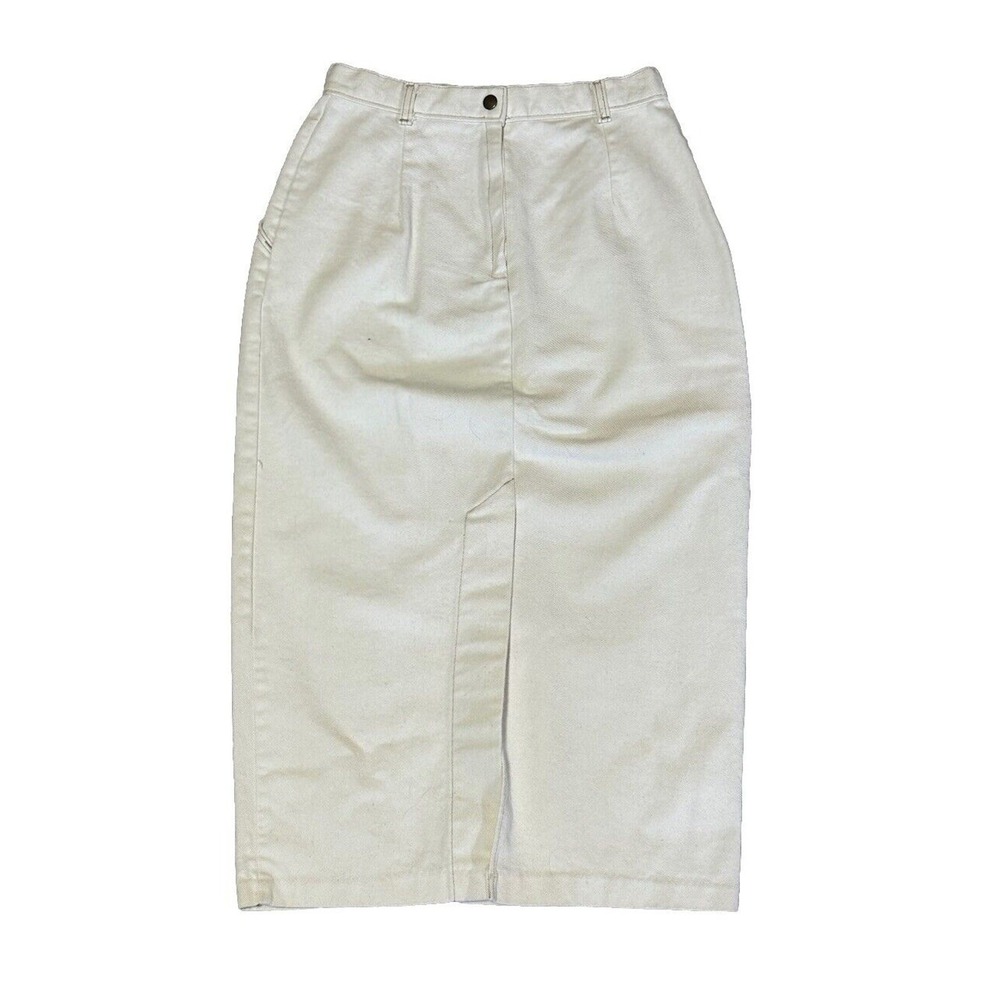 Candie's Vintage Denim White Slit Midi Shin Length Skirt Sz 11/12